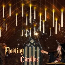 Floating Flameless Taper Candle with Wand, Flickering Candlestick, Hanging