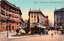 Old postcard AK Milan Piazza Cordusio with Mon.a Parini ITALY (592159)