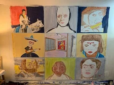 Lamaji Mural original art 9' x7' acrylic on canvas Naif / Primitive style 