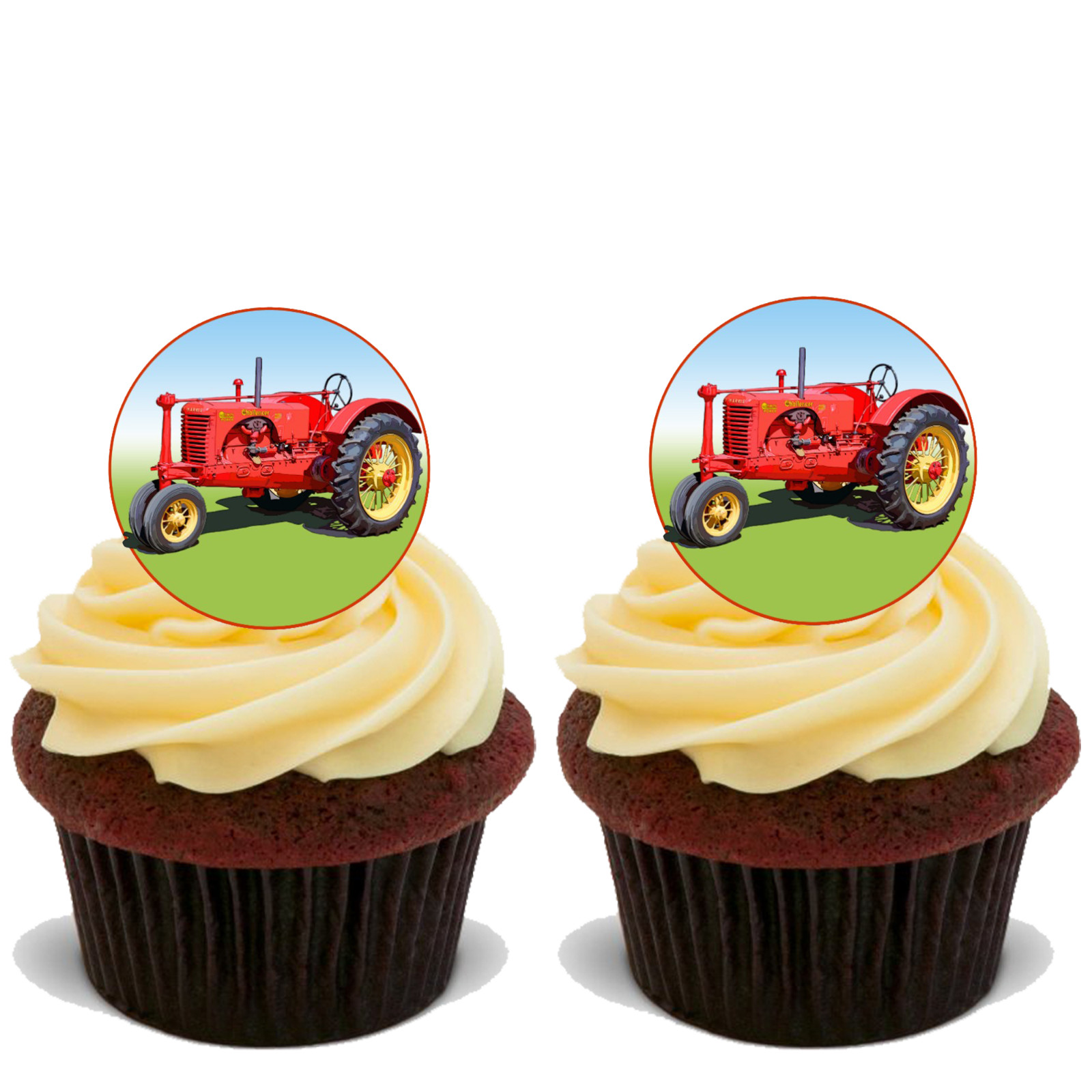 30x RED TRACTORS Premium Edible Stand Up Rice Wafer Cake Toppers D2 DECORATIONS