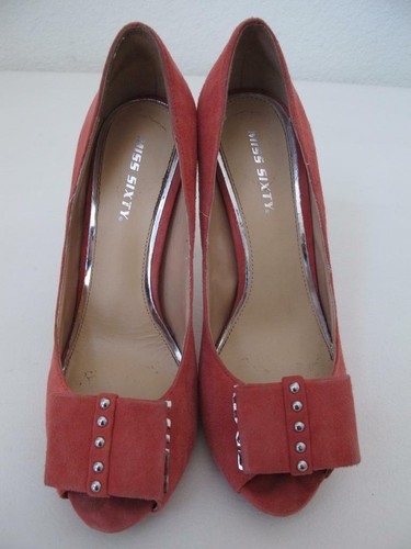Miss Sixty Suede Studded Buckle Spike Heels Shoes 37 6.5 7 Apricot Coral Orange - Picture 5 of 8