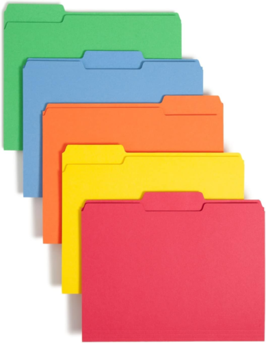 Smead Colored File Folder, 1/3-Cut Tab, Letter Size, Assorted Primary Colors, 10 - Picture 1 of 8