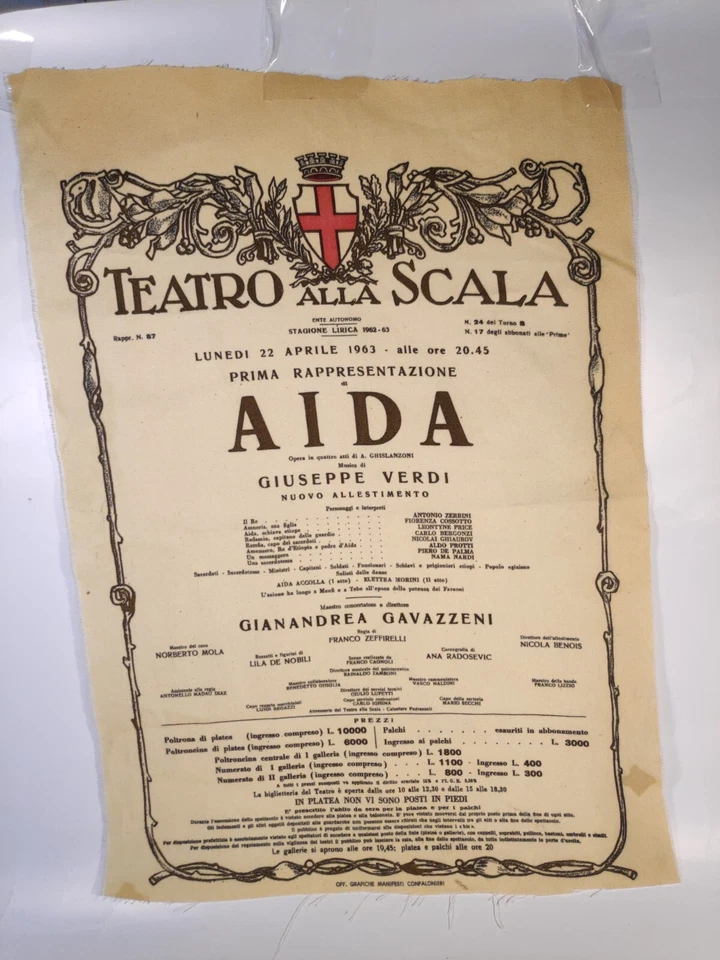 LOCANDINA TEATRO ALLA SCALA 1963 AIDA 44 X 32 cm