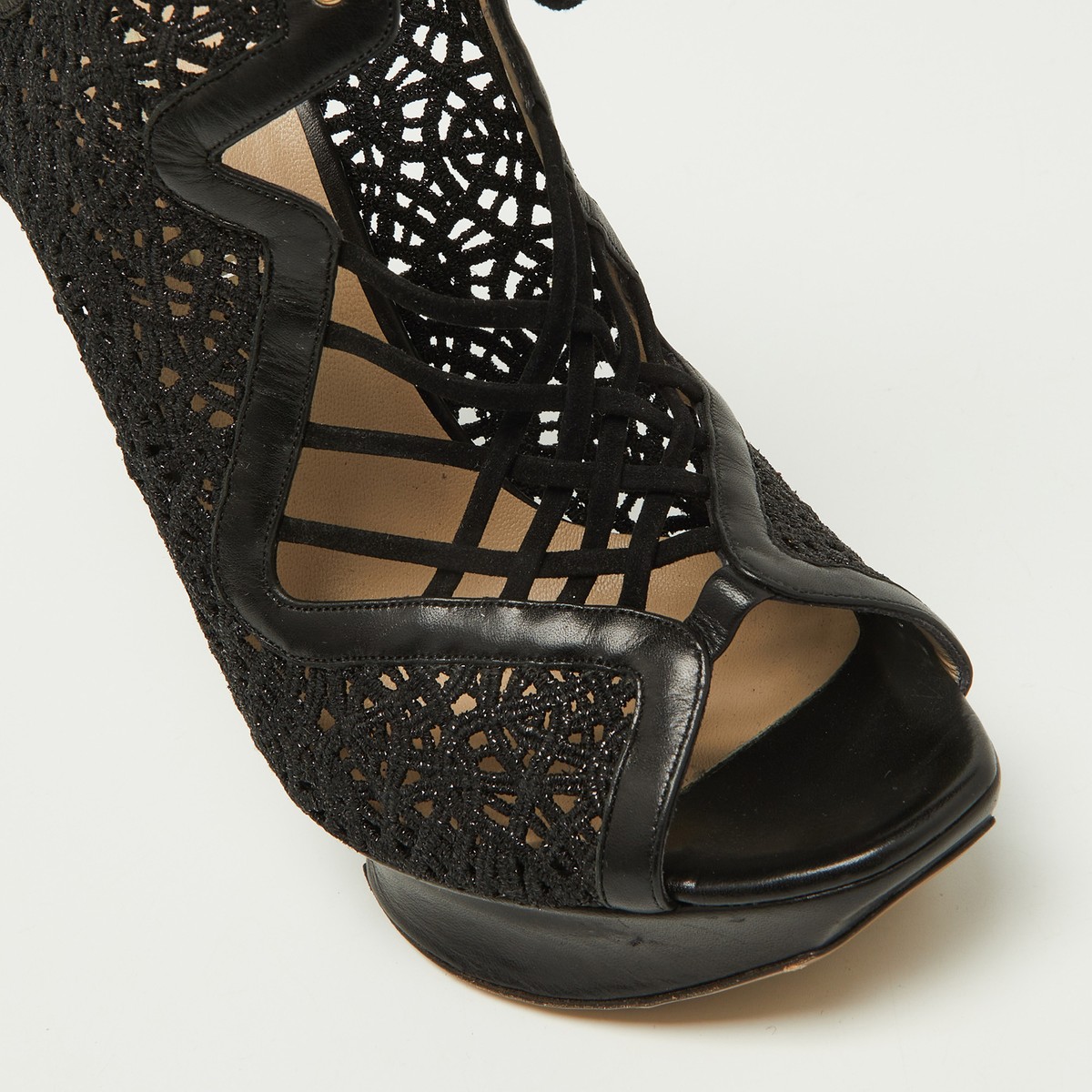 Nicholas Kirkwood Black Lace and Leather Cut Out Platform Nicholas Kirkwood Black Lace and Leather Cut Out Platform