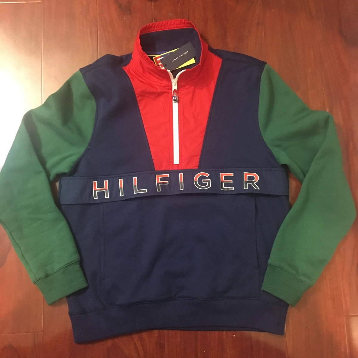 hígado clon Soleado NEW TOMMY HILFIGER 1/4 ZIP SWEATSHIRT JACKET NEWPORT LOGO PRINT MEN SIZE  LARGE L | eBay