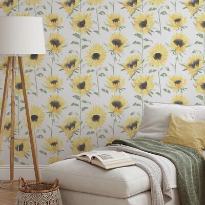 Catherine Lansfield Sunflowers Wallpaper 206521 Hand-Painted Floral Leaves