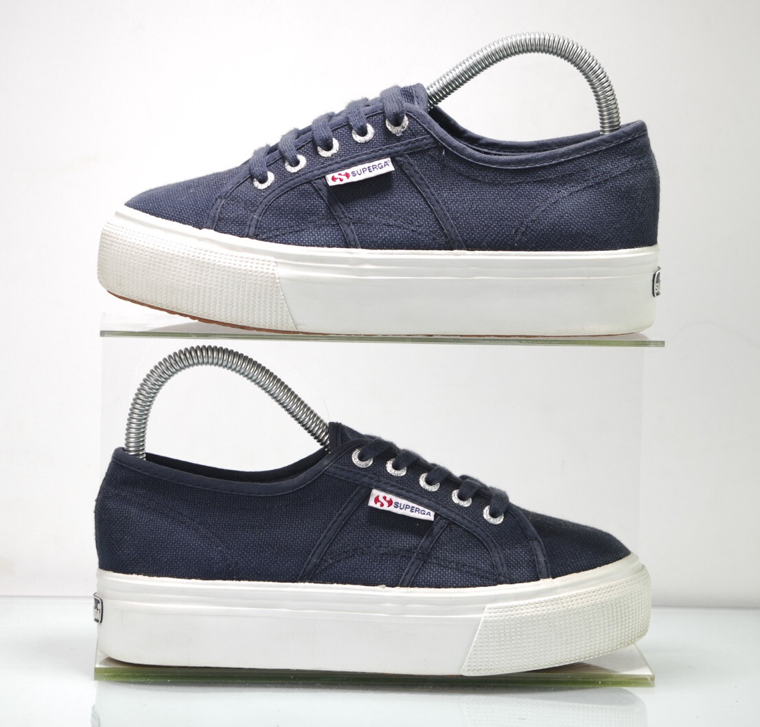 SAOLA Superga Platform Sneakers Donna EU 38 US 7 5 Tela Navy Soletta Bianca