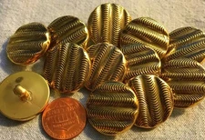 12 Shiny Gold Tone PLASTIC Wave Design Shank Buttons 7/8" 23MM # 2793