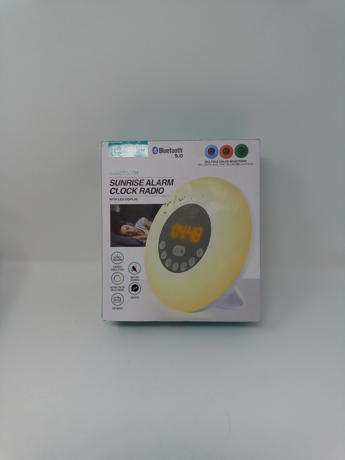 NuvoMed Sunrise Alarm Clock Radio Bluetooth Led Display Multiple Color