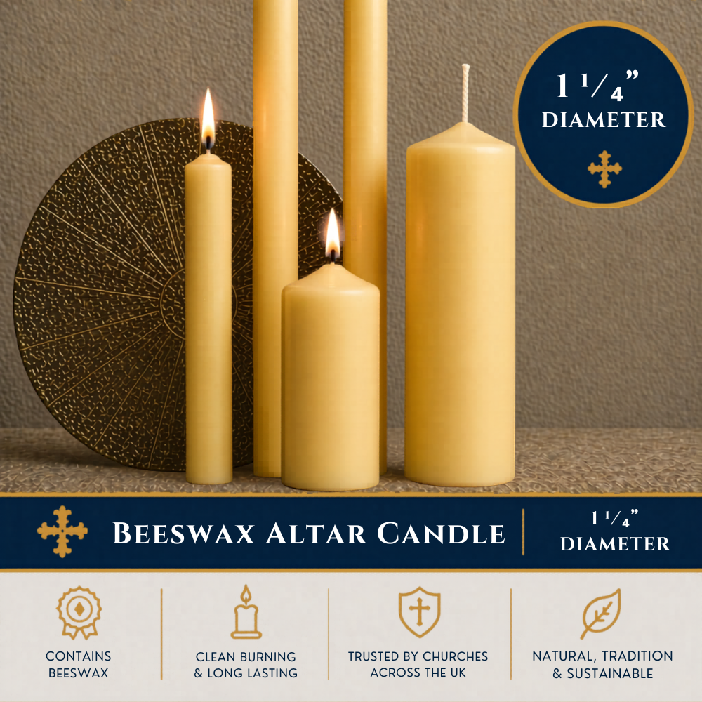 F.A. Dumont.  1 1/4"" x 15""  Beeswax Altar Candles - 1 1/4"" Candles with Beeswax
