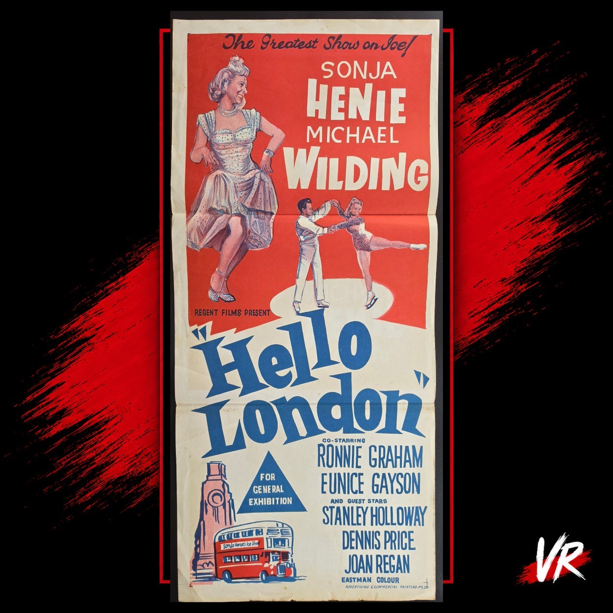 1958 Hello London Original Australian Daybill Sonja Henie Michael Wilding G