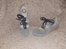 FLY LONDON-Nely-Gray Lace Up Suede Wedge Loafer-Sz 39/8.5-Near Mint