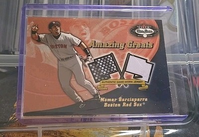 2002 Fleer Box Score Amazing Greats Nomar Garciaparra game worn jersey patch 