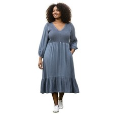 Denim Smocked Tiered Maxi Dress Womens XL Blue Chambray Boho Cottagecore