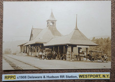 RPPC c1908 Delaware & Hudson RR Station, WESTPORT, NEW YORK. REAL PHOTO POSTCARD