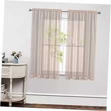 Sheer Curtains 63 Inch Length 2 Panels Set, Rod 54"W x 63"L Pack of 2 Linen