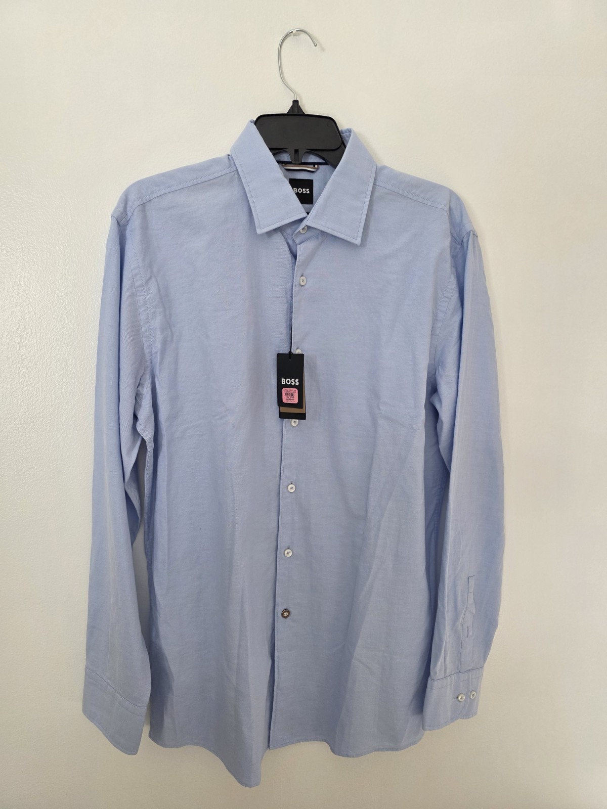 $138 Hugo Boss Men's Sharp Oxford Dress Shirt, Pastel Blue, L 16-34/35