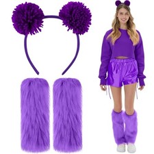 Suncalla Halloween Bear Costume Accessories Pompom Ball Headband Fuzzy Purple
