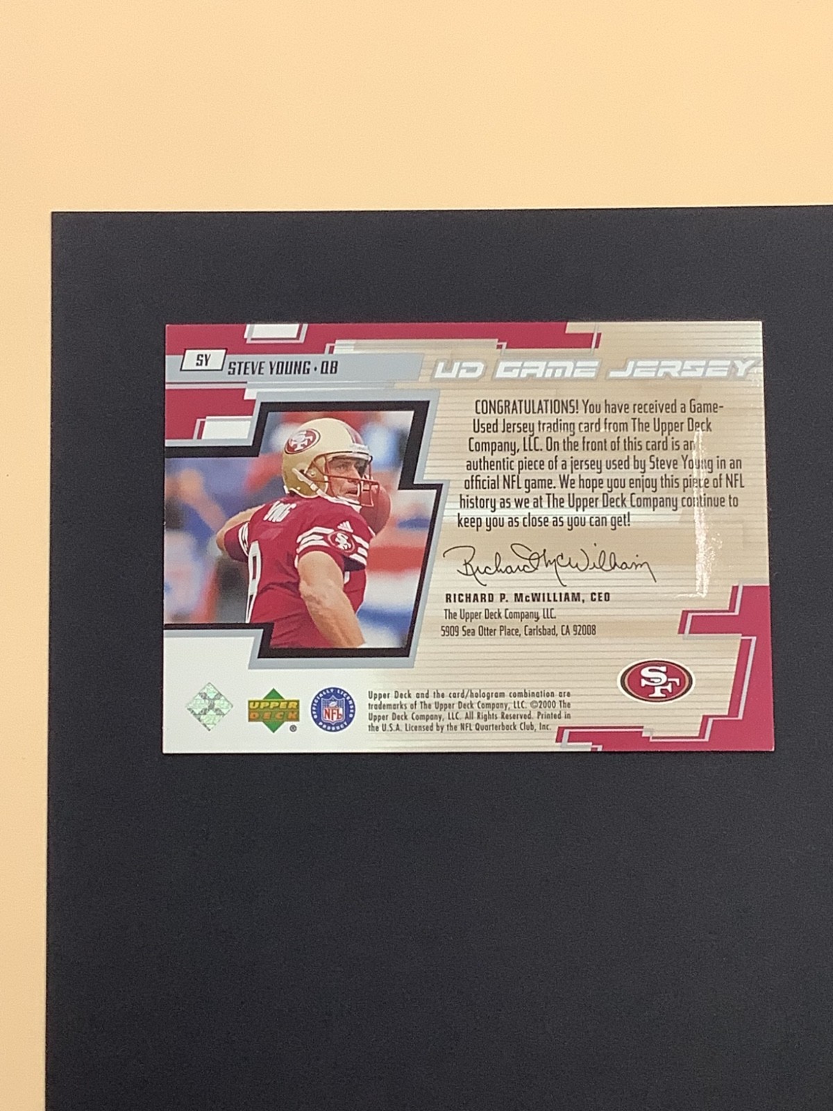 2000 Upper Deck UD Game Jersey #SY Steve Young 49ers NFL Game Used Jersey card view 4