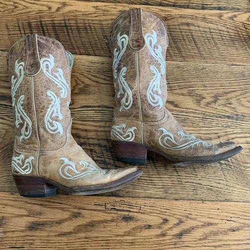 Womens Vintage Ferrini Boots Sz 6 B Brown Leather Pointed Toe Cowgirl Boot