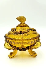 Vintage Westmoreland Amber Glass Argonaut Nautilus Dragon Footed Candy Dish