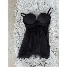 Victoria's Secret Black Mesh Lace Babydoll Lingerie Teddy EUC Size 34B