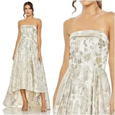 MAC DUGGAL 49619 Brocade Strapless Golden Floral High Low Gown SZ 12 NWT $698