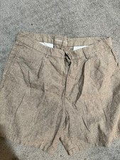 Old Navy Shorts Mens 38 Brown Slim Linen Blend Pleated Bermuda Zip Fly Preppy