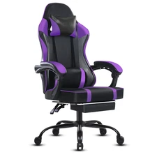 PU Leather Gaming Chair with Footrest Lumbar Pillow 360°Swivel for Adults People