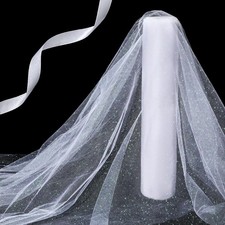 White Glitter Tulle Fabric Rolls 54 Inch x 25 Yards DIY Craft Wedding Decor