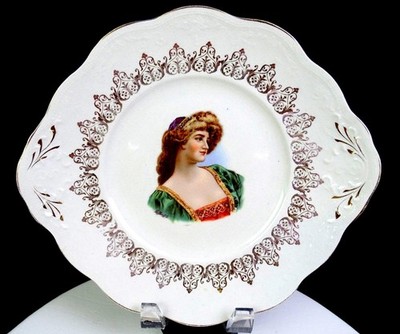 The Colonial Co. Porcelain Portrait Gold Scrolls Antique 11'' Cake Plate 1903-22
