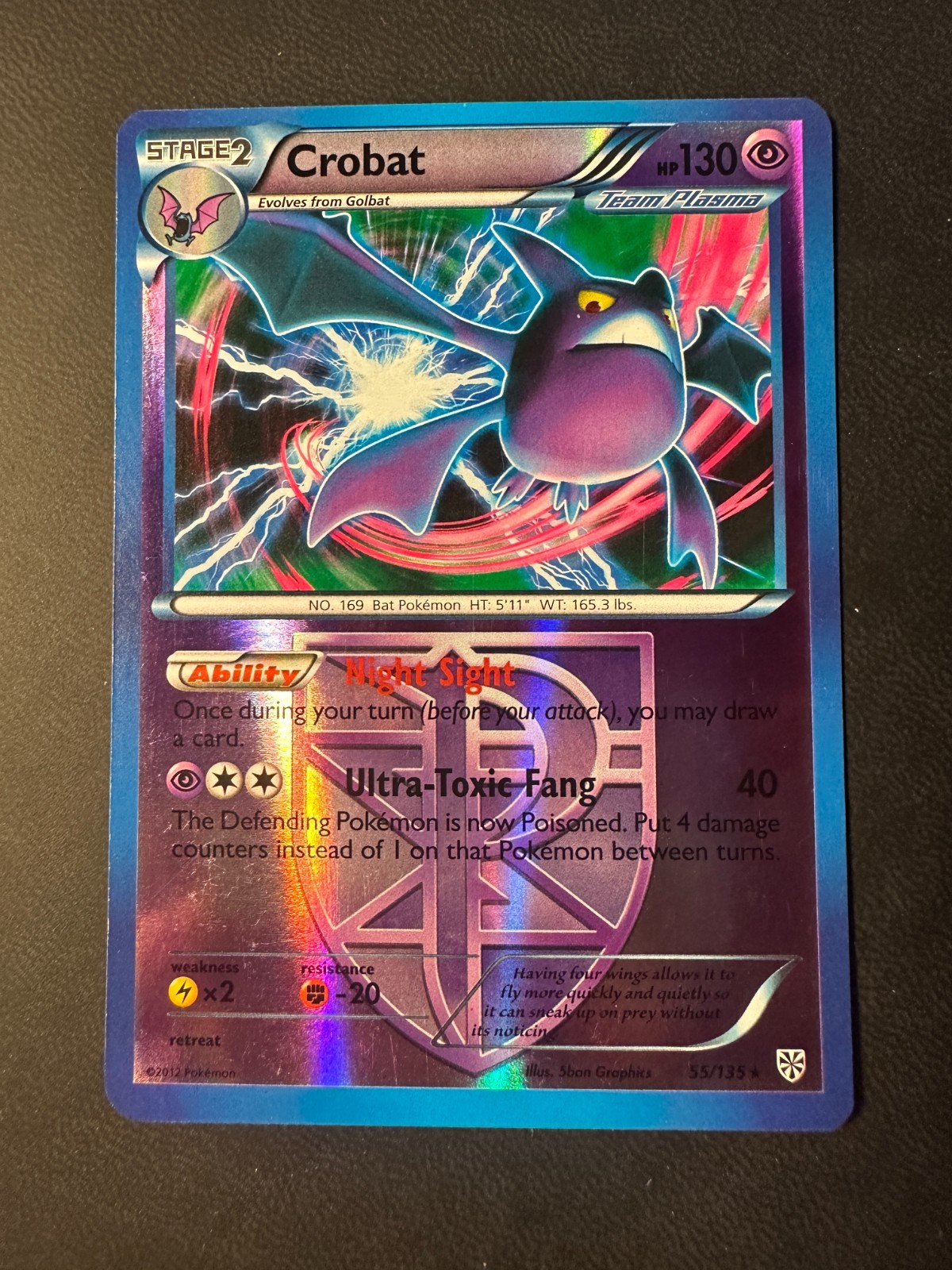 2012 Pokemon Plasma Storm Crobat 55 /135 Team Plasma Reverse Holo Foil Rare