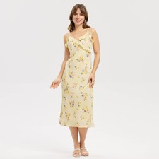 Women Ruffle Hem Midi Slip Dress - A New Day Yellow Floral