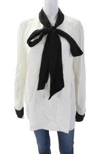 Lanvin Womens V-Neck Long Sleeved Tied Neck Detail Blouse White Size 42