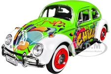 1966 VOLKSWAGEN BEETLE GREEN W/GRAFFITI 1/24 DIECAST MODEL CAR BY MOTORMAX 79598