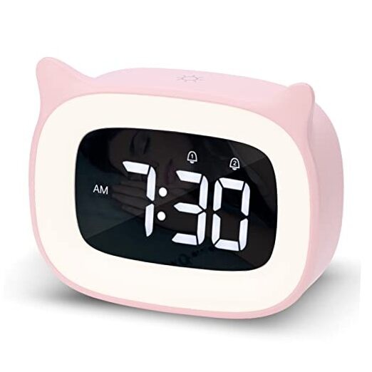 With Night Light, Cute Cat Alarm Clocks For Girls Toddlers P