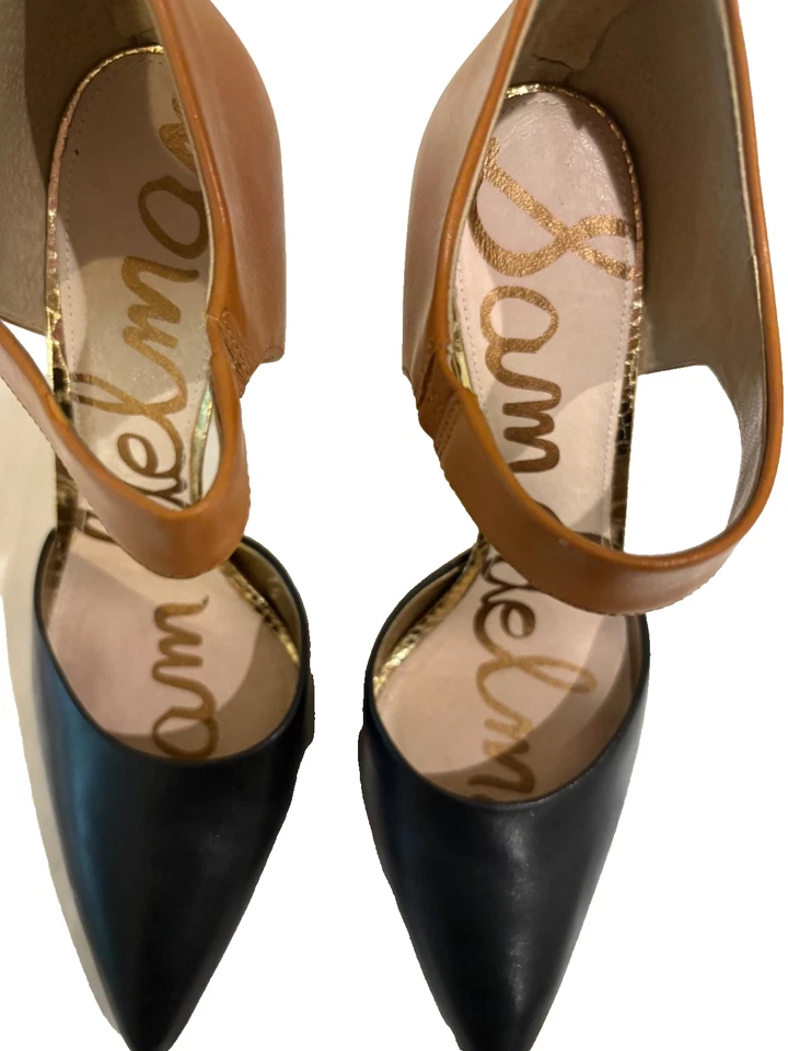 Sam Edelman Della Women's SZ 7 Black/Tan Pointed Shoe W/Back Zipper Dual Toned - Image 3 of 4