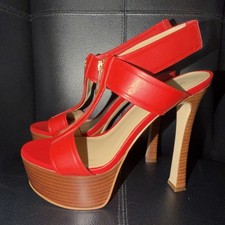 MICHAEL Michael Kors Red Platform TStrap Sandal Women Gold Zip 6.5
