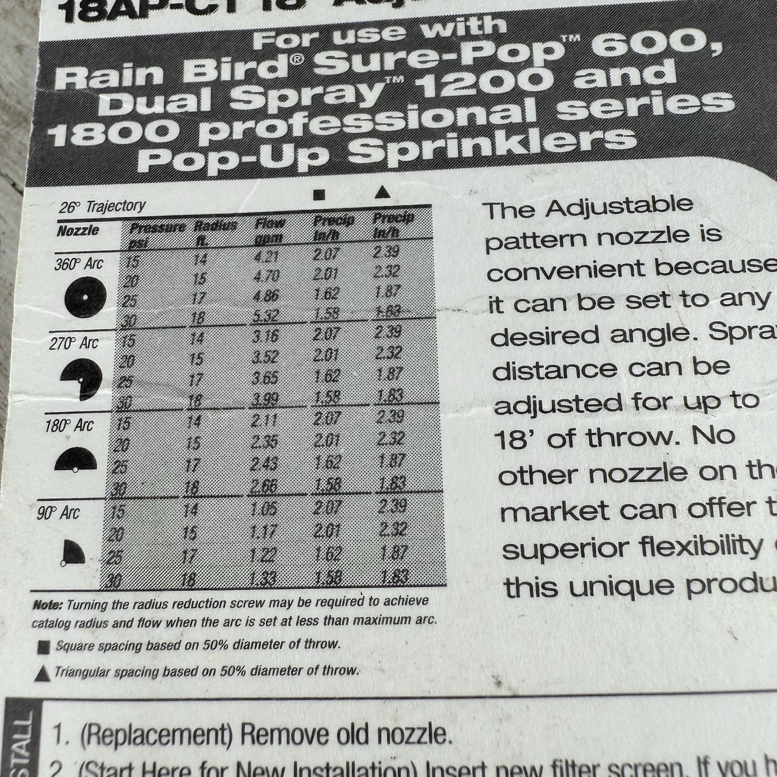 Rain Bird 18AP Adjustable Pattern Spray Nozzle, Adjusted up to 18' of throw