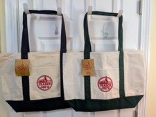 COMBO Trader Joe's Reusable Canvas Tote Bag, Green and Navy Blue - LARGE - NWT