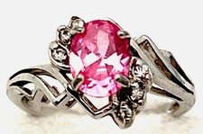 Sterling Silver 925 Prong Set Pink Clear CZ Ring Size 7