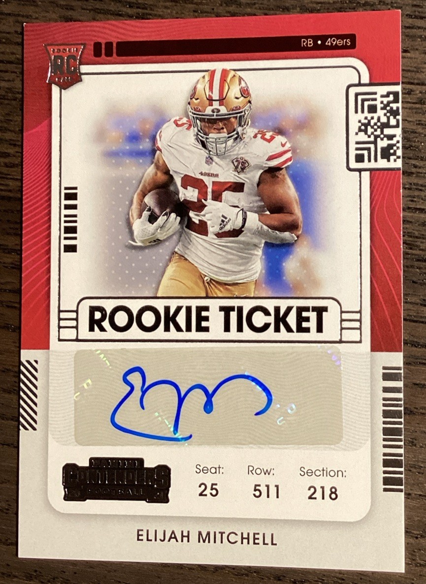 2021 Panini Contenders Rookie Ticket Elijah Mitchell #220 Rookie Auto RC 49ers