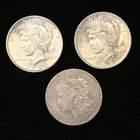 LOT OF 3 DIFFERENT MORGAN PEACE SILVER DOLLARS 90% COINS 1921 1922 1923 NR!
