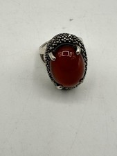 925 Sterling Silver Carnelian Marcasite Ring Size 8