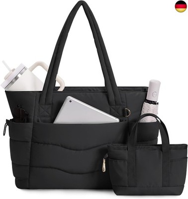 Handtasche Damen Tote Bag 2-Tlg Puffer Shopper Tasche mit Laptopfach (15,6 Zoll)