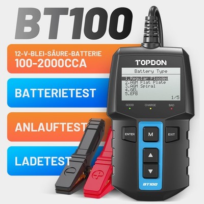 TOPDON BT100 KFZ Batterietester 12V Blei Säure AGM GEL EFB 100-2000 CCA Analyzer