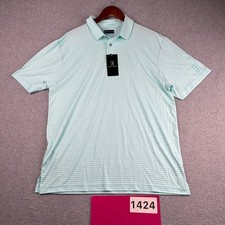 PGA Tour Performance Golf Polo Shirt Mens Large Teal White Striped Stretch NEW