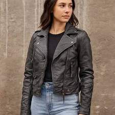 BLANKNYC Faux Leather Moto Jacket Womens L Gray Lace Up Sleeves Zip Biker Style