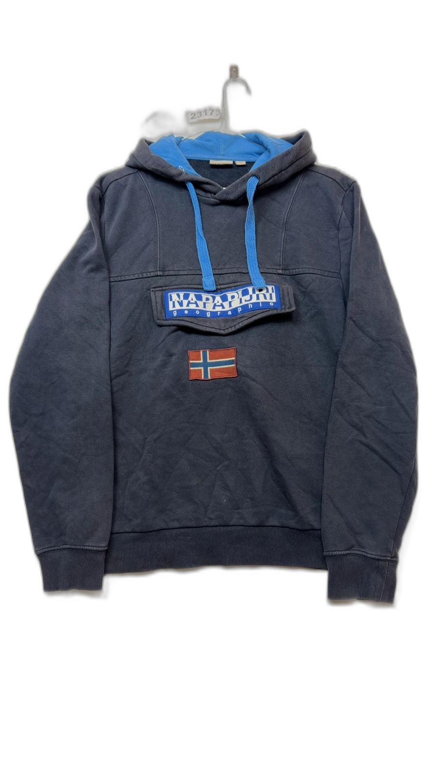 Napapijri Blue Cotton Hoodie Pullover sweatshirt size L Mens Casual Outdoor