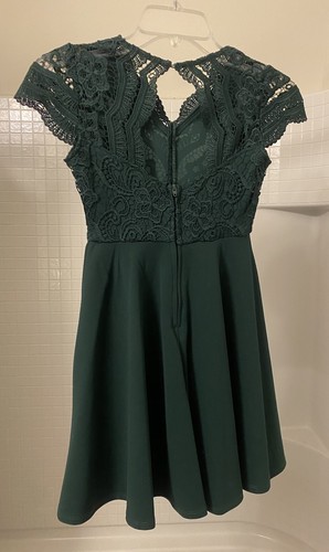 RARE EDITIONS Cap Sleeve Lace Bodice Skater Dress Girls 7 Hunter Green - Picture 6 of 11
